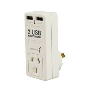 Single Adaptor with Surge Protection & 2 x USB Chargers